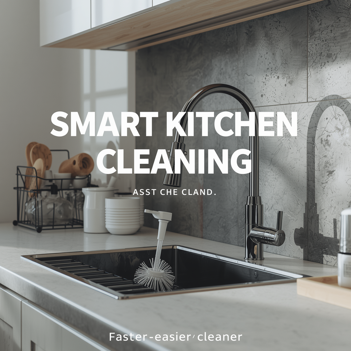 Modern kitchen sink setup with practical cleaning accessories and organized countertop for easier daily cleanup.