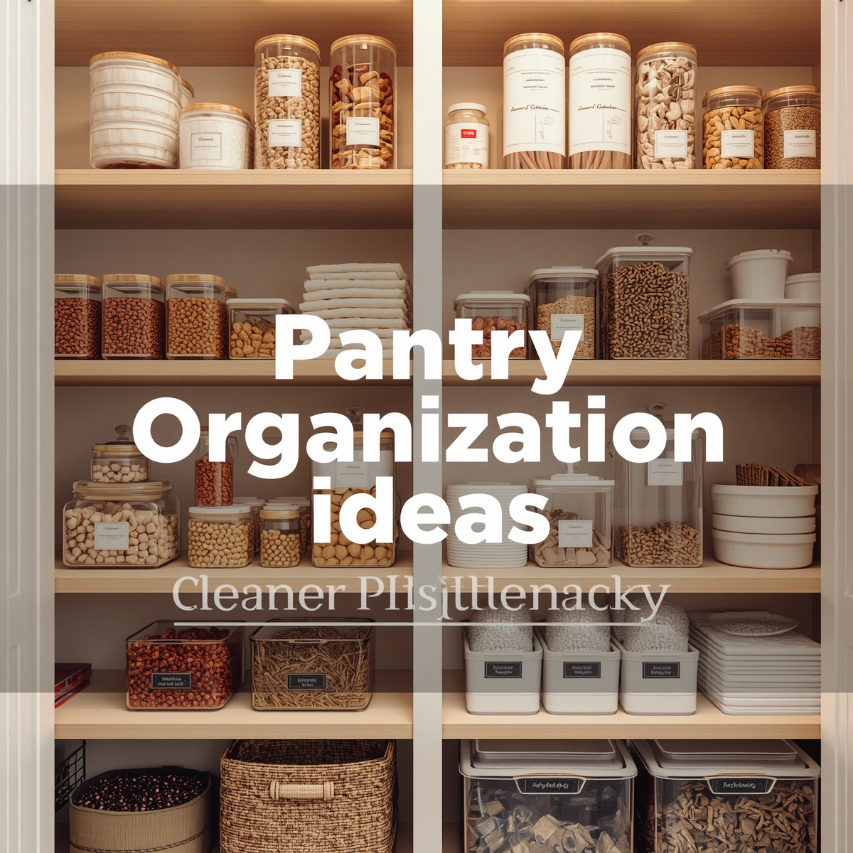 Modern organized pantry with clear food storage containers and practical kitchen organization system.
