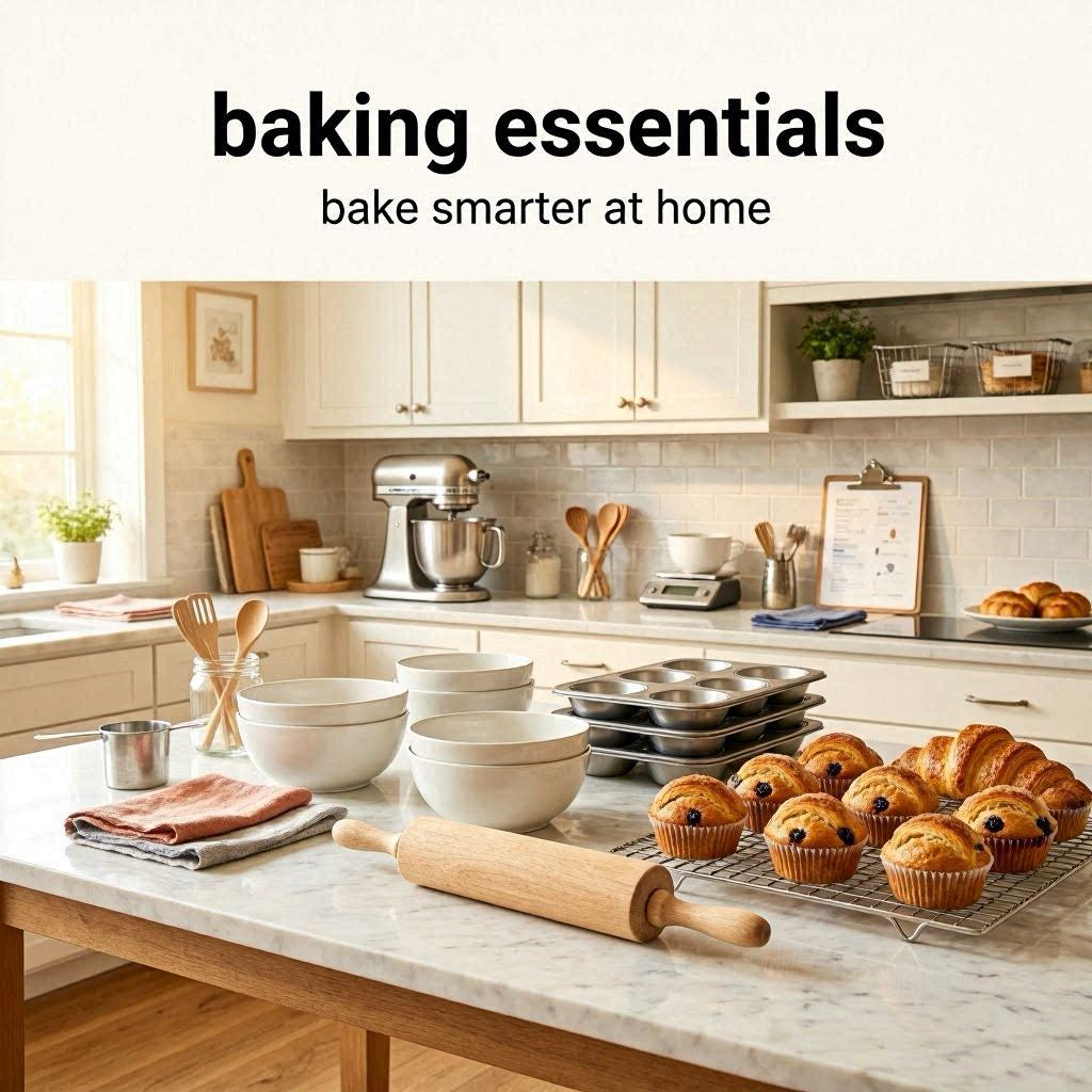 Modern home baking setup with organized bakeware and homemade dessert preparation tools.