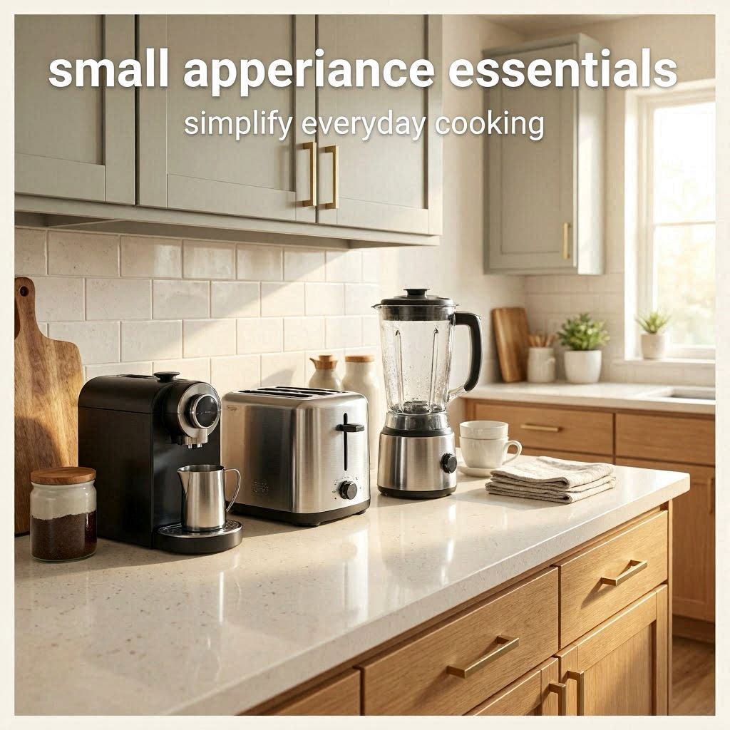 Modern kitchen countertop with organized small appliances and breakfast preparation setup.