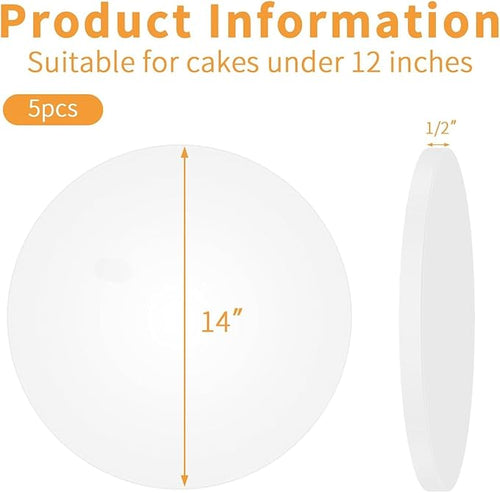 10pcs 14 Inch Cakeboard Round, 1/2 Inch Thick Cake Boards, Bend Resistant & Sturdy White Cake Cardboard for Presenting Heavy or Tall Tiered Cakes, Base para Pastel(14inch/10pcs)