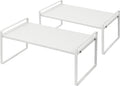 Nxconsu 2Pack Cabinet Shelves Stackable Shelf Organizer Rack Riser for Kitchen Cabinet Pantry Cupboard Counter Countertop Home Organization Storage Space Saver Heavy Duty Metal Nonslip White