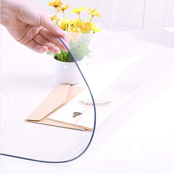 NECAUX Custom 34 x 34 Inch Clear Table Cover Protector, 1.5mm Thick Crystal Water Resistant Plastic Square Heavy Duty Desk Pad Mat Non-Slip Tablecloth Protector for Dining Room Table, Meeting Table