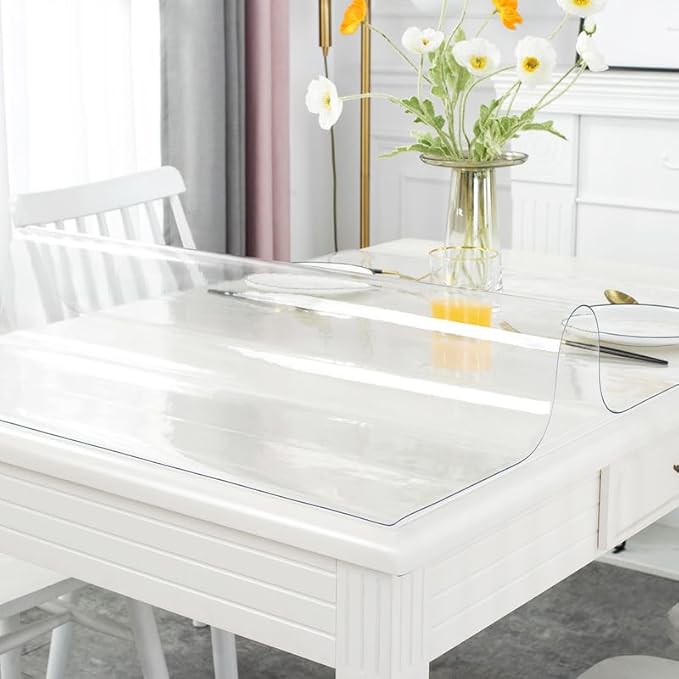 Warmstar Clear Table Cover Protector 44 x 60 Inch,1.5mm Thick Plastic Table Cover Rectangle,PVC Clear Table Protector,Desk Protector Mat for Kitchen, Dresser, Writing Desk，Dining Room Table