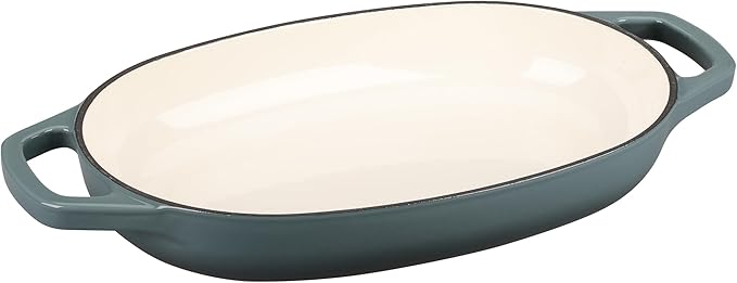 Enameled Cast Iron Oval Dutch Oven Pot with Lid, Dutch Oven for Sourdough Bread Baking, Oval Bread Pan, 5qt, Slateblue