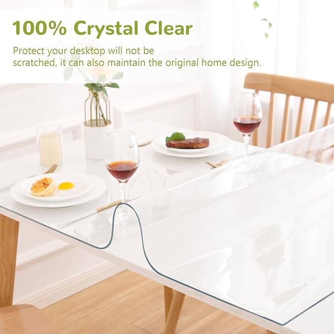 34 x 60 Inch Clear Table Cover Protector, Clear Table Protector for Dining Room Table, 1.5mm Plastic Table Cover, Waterproof Table Pad for Kitchen, Office