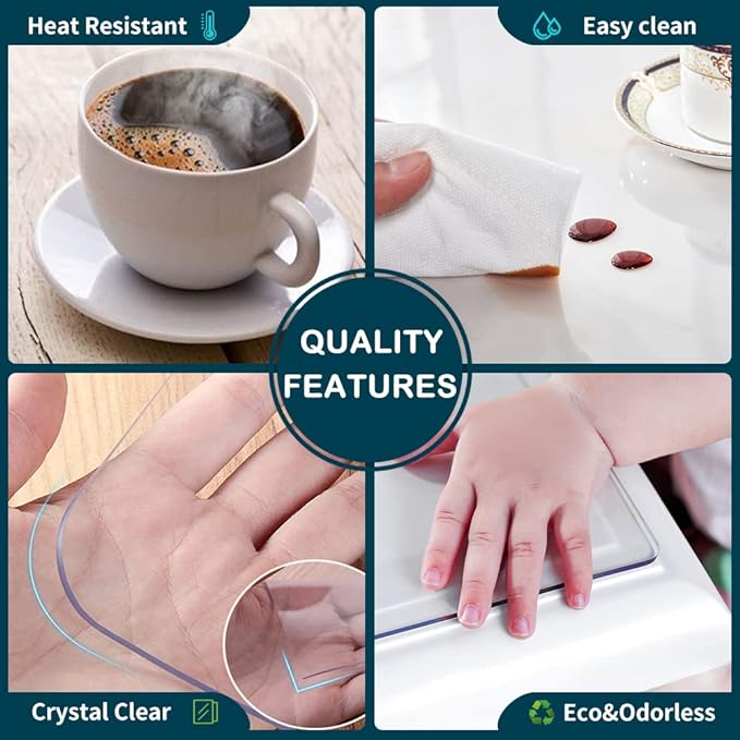 Wadrac Clear Table Protector Plastic Table Cloths PVC Night Stand Table Cover Mat Office Desk Mat Shelf Surface Protection Crystal Children Painting Cover Pad Transprent Rectangular 20x86.6 inch