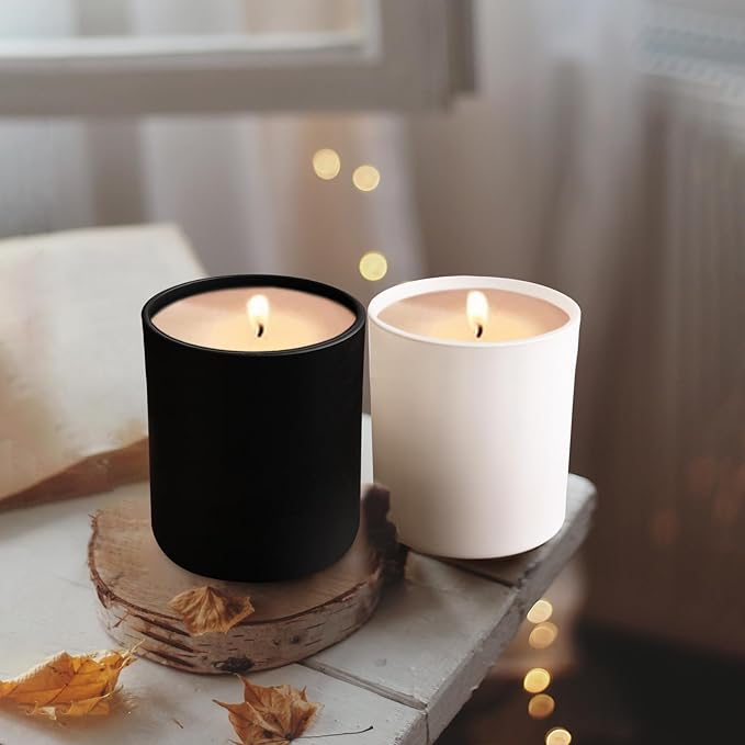 14 OZ Thick Candle Jars for Making Candles 12 Pcs, 3 Wick Empty Jars with Wood Lids for Candle Making, Sample Container,Matte Black