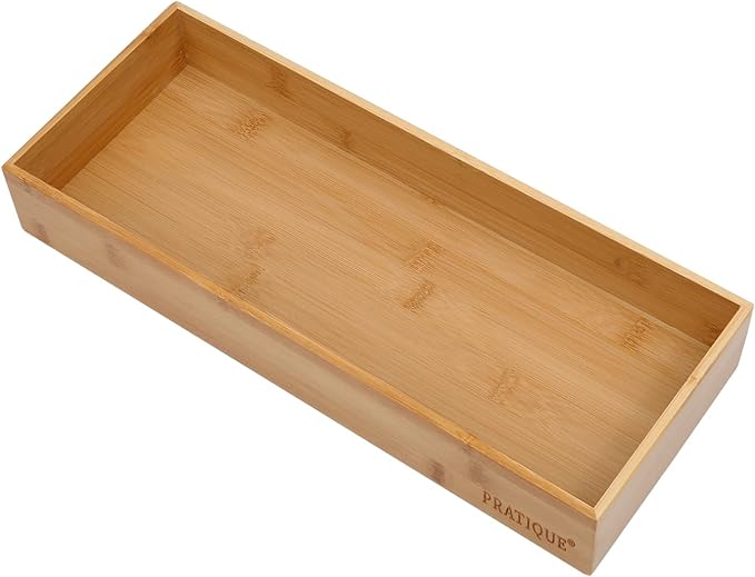 Bamboo Drawer Organizer - Kitchen Utensil Organizer Silverware Tray Cutlery Holder，Office Desk Supplies and Accessories (15X5.9X2.6 inch)