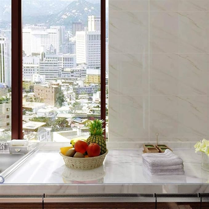 NECAUX Custom 48 x 63 Inch Clear Table Cover, 1.5mm Thick Plastic Waterproof Heavy Duty Desk Pad Mat Non-Slip Tablecloth Protector for Coffee and Dining Tables