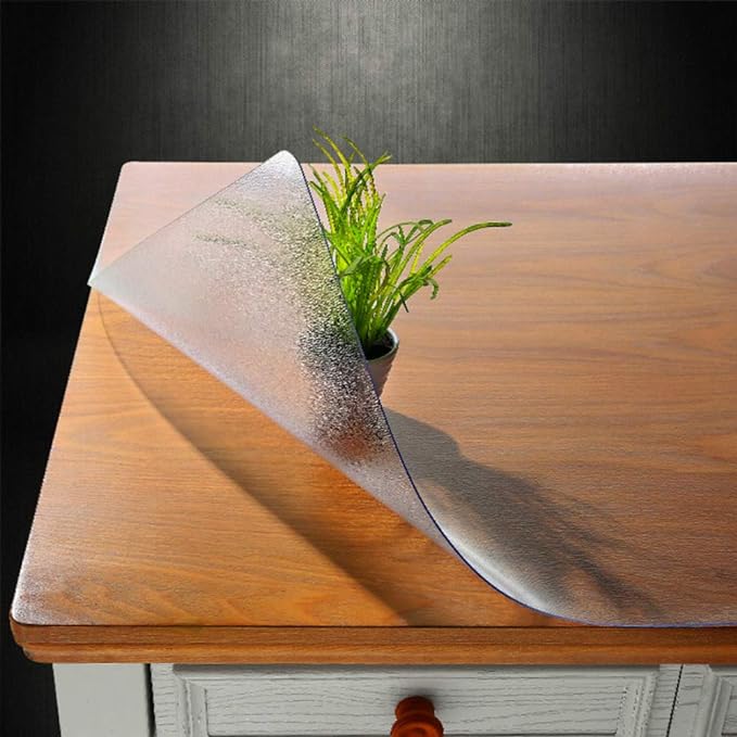 NECAUX Custom 48 x 100 Inch Frosted Table Cover Protector, 1.5mm Thick Wood Grain Transparent Table Pad Non-Slip Tablecloth Plastic Protective Pad for Dining Room Table Conference Table Meeting Table