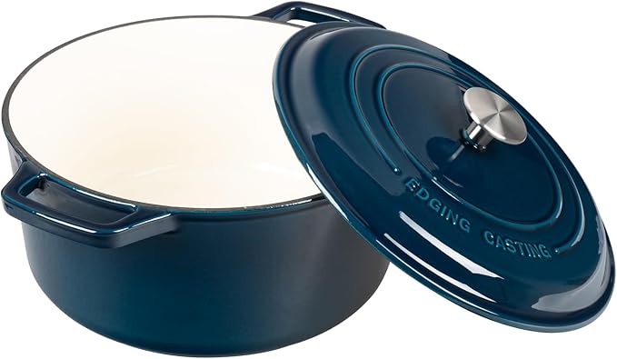 Enameled Cast Iron Dutch Oven Pot With Lid, Dutch Oven for Sourdough Bread Baking Round Pot Dule Handle, 6 Quart, Blue
