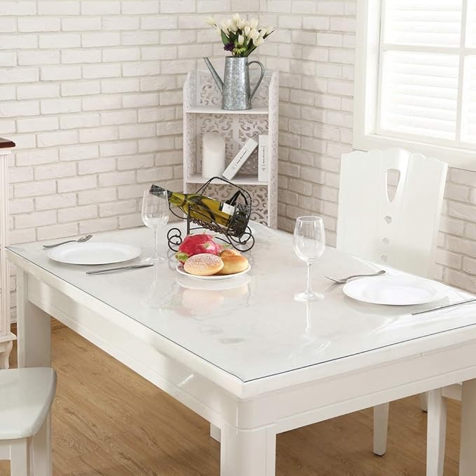 NECAUX Custom 39.4 x 70.9 Inch Clear Table Cover Protector, 1.5mm Thick Wood Grain Transparent Table Pad Non-Slip Tablecloth Plastic Protective Pad for Dining Room Table, Conference Table