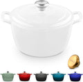 Signature Enameled Cast Iron Dutch Oven, Non-Stick Serving Pot with Tight Fitting Lid for Perfect Roasting, Baking, Sauteing, and Bread Making | 10Q (9.5L) - White