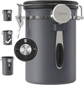 Veken Coffee Canister, Airtight Stainless Steel Kitchen Food Storage Container with Date Tracker and Scoop for Grounds Coffee, Beans, Tea, Flour, Cereal, Sugar, 22OZ, Gray