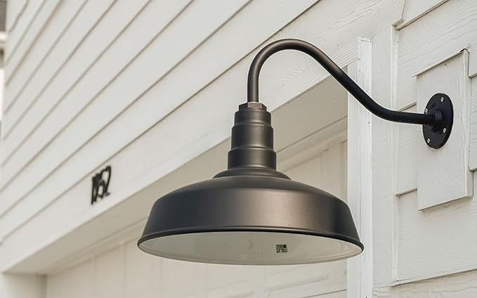 Steel Lighting Co. Gardena Barn Light | Outdoor Wall Mounted | 16" Dome | 23" Gooseneck | Farmhouse Light Made in America | Dark Bronze Exterior/White Interior