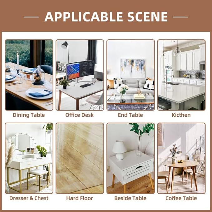 Warmstar Clear Table Cover Protector 34 x 84 Inch,1.5mm Thick Plastic Table Cover Rectangle,PVC Clear Table Protector,Desk Protector Mat for Kitchen, Dresser, Writing Desk，Dining Room Table