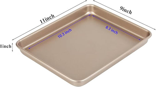 11 Inch Baking Sheets Pan Nonstick Set of 2, Walooza Cookie Sheet Replacement Toaster Oven Tray，Deep Size 1 inch Bakeware, Non Toxic & Heavy Duty & Easy Clean
