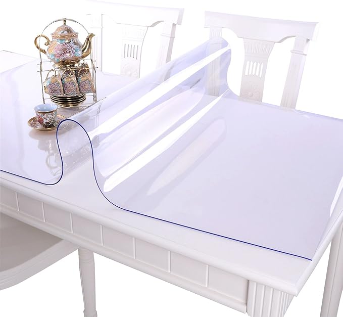 NECAUX Custom Multisize 1.5mm Thick Clear PVC Table Cover Protector - 16 x 48 Inch Rectangular Plastic Table Cover Desk Pad Mat for Office & Computer Desk/Sofa Table/Media Stand