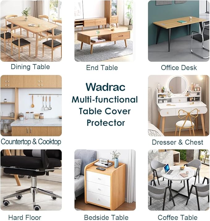 Wadrac 36x62 inch Clear Table Protector Plastic Table Cloths PVC Night Stand Table Cover Mat Office Desk Mat Shelf Surface Protection Crystal Children Painting Cover Pad Transprent Rectangular