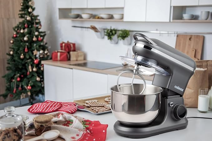 CUSIMAX Stand Mixer, Dough Mixer with Digital Switch Control Timer 15mins & 8-Speed, 5-Quart 650W kitchen Electric Mixer, Tilt-Head with handle, Dough Hook, Wire Whip & Beater, Grey