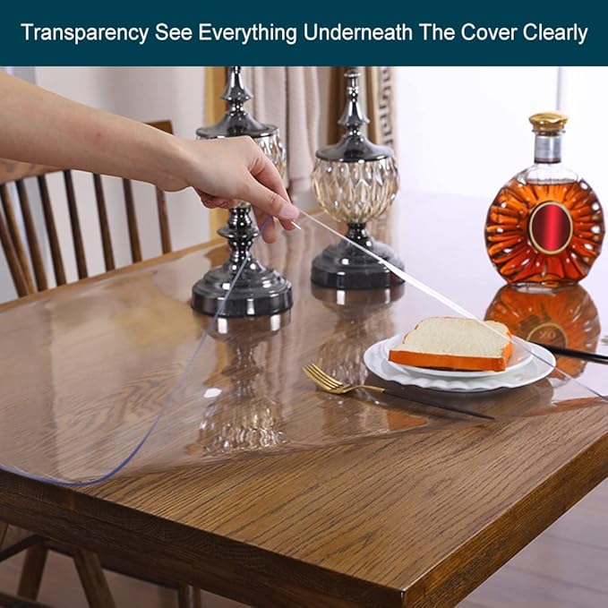 Wadrac Multi-Size Clear Plastic Tablecloth Rectangle Table Protector Eco Thicken Protective Desk Cover Waterproof Wipeable Tablecloth Roll Easy Clean PVC Vinyl Dining Tabletop Protection Pad 38x63 in