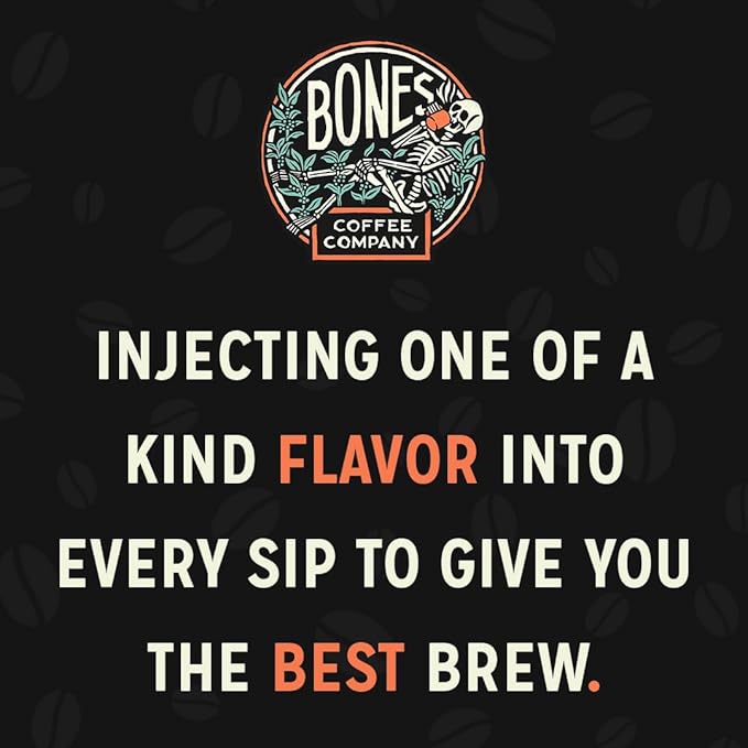 Bones Coffee Company Shark Bite, Buttered Rum Flavored Coffee, Medium Roast Low Acid Arabica Beans Compatible with Auto drip and French Press Coffee Maker, 12 Oz Whole Bean