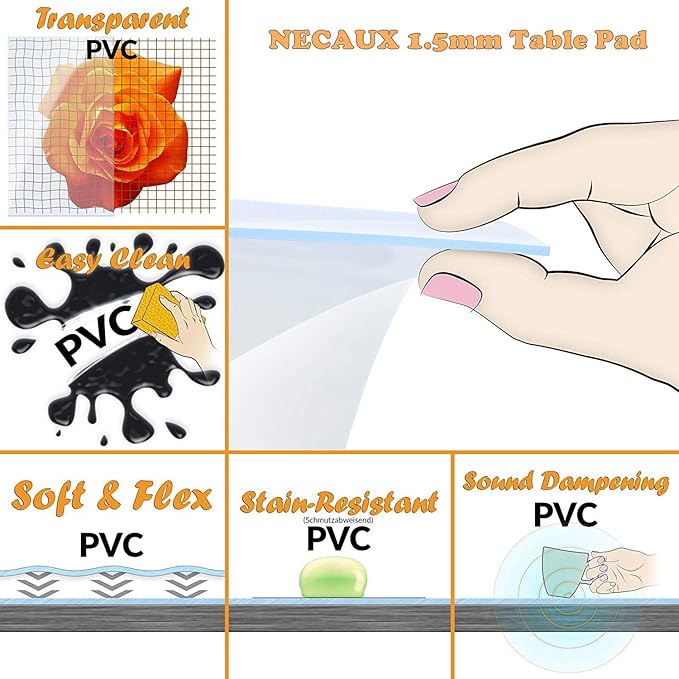 NECAUX Custom 40 x 120 Inch Frosted Table Cover Protector, 1.5mm Thick Wood Grain Transparent Table Pad Non-Slip Tablecloth Plastic Protective Pad for Dining Room Table Conference Table Meeting Table