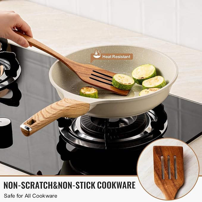 10 Pcs Wooden Spoons for Cooking, Natural Teak Wooden Kitchen Utensils Set, Durable Cooking Utensils Set with Comfort Grip for Cookware, Smooth Finish&NonStick& Heat Resistant Wooden Spatula