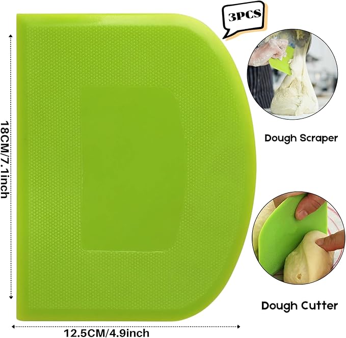 SURDOCA Dough Scraper Bench Scraper - 3P 7.1x4.9" Plastic Flexible Bowl Scraper, Sharp Edge & Angles Cake Scraper. Non-Slip Bakeware Decorating Tools Sculpting & Modeling Tools - Green+Pink+Green