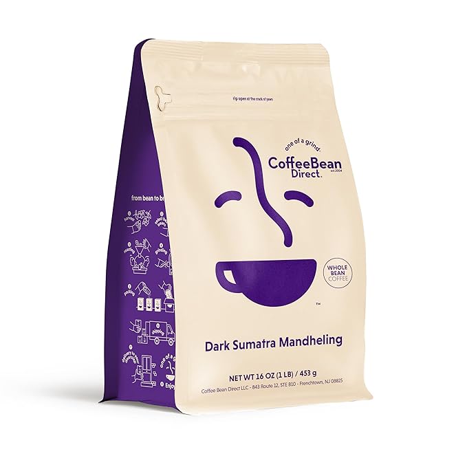 Coffee Bean Direct Dark Sumatra Mandheling, Whole Bean Coffee, Arabica Coffee, Dark Roast, 1 Pound Bag (Pack of 1)