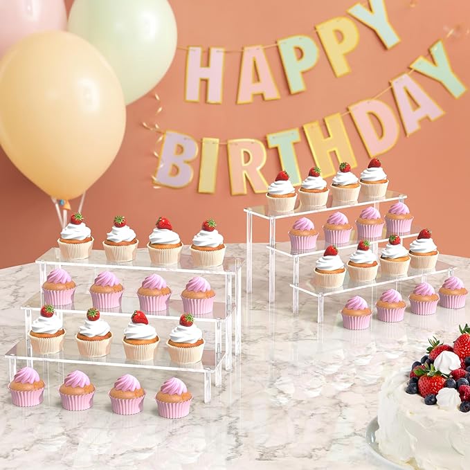 Acrylic Display Risers, 3 Tier Perfume Organizer Stand, Clear Cupcake Stand Holder, Large Shelf Risers for Figures, Dessert Shelves for Party, Display Shelf for Decoration and Organizer