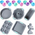Tongjude 46 Piece Silicone Bakeware Set, Non-Stick Kitchen Oven Baking Pans, Silicone Cake Molds with Cake Mold, Chiffon Cake Pan, Donut Pan, Square Cake Pan and Loaf Pan