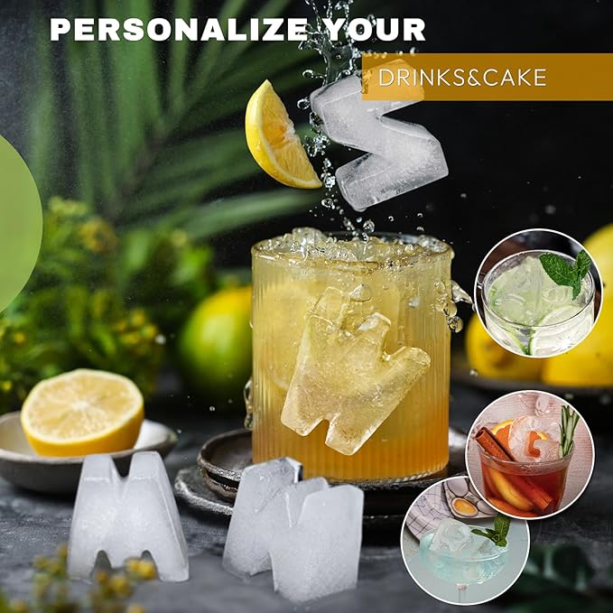 Customized Letter E Ice Cube Mold -Letter Silicone Ice Mold for Custom Ice Cube Mold and Baking Chocolate and Crafting Letter Molds, Ice Cube Molds for Cocktails & Whiskey with Custom Letters