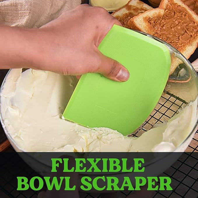 SURDOCA Dough Scraper Bench Scraper - 3P 5.9x4.3" Plastic Flexible Bowl Scraper, Sharp Edge & Angles Cake Scraper. Non-Slip Bakeware Decorating Tools Sculpting & Modeling Tools - White+Yellow+White