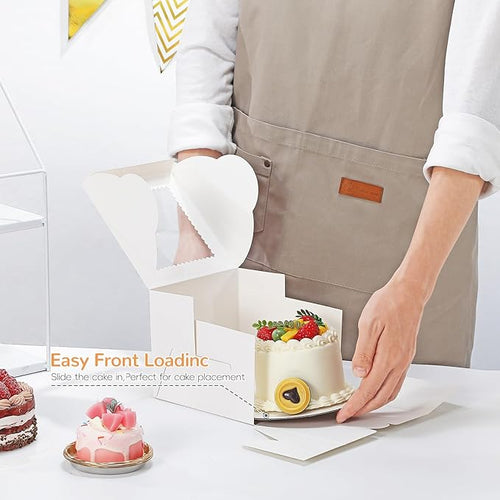 10pcs 6 Inch Cake Boxes with Sticks and Boards for Cookies, Small Cakes, Mini Desserts, Bento, and Bakery, Cupcake Box for Birthday, Party, Wedding, Mother's Day, Christmas（6x6x5 inch）