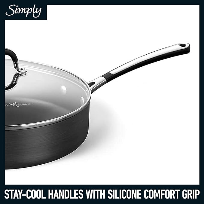 Calphalon 10-Piece Non-Stick Kitchen Cookware Set Black Pots & Pans with Stay-Cool Stainless Steel Handles Hard-Anodized Aluminum for Even Heating