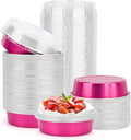 Beasea Disposable Cupcake Pans with Lids, 100 Pack 4 Inch 8oz Rose Red Aluminum Baking Foil Tins Small Round Tart Containers for Individual Dessert Muffin Cheesecake Ramekins Quiche Oven Dishes