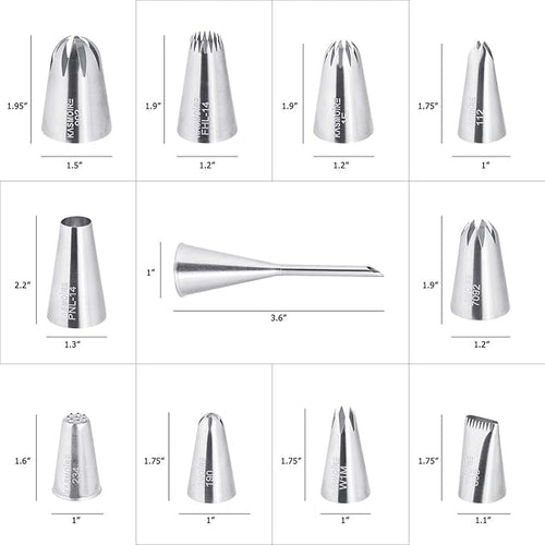 11 Pcs Extra Large Piping Tip Set,Stainless Steel Cake Decorating Icing Tips Nozzles,Professional Pastry Tips for Cupcake, Cookie and Puff