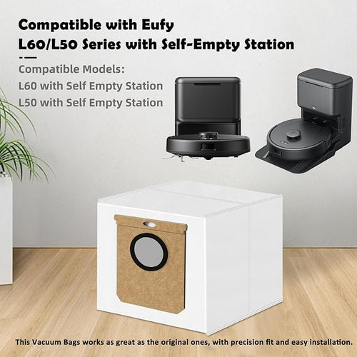 12 Pack L60 L50 Dust Bags Compatible with Eufy L60 SES, L50 SES Robot Vacuum Self-Empty Station, Upgraded 3 L Large Vacuum Replacement Bags