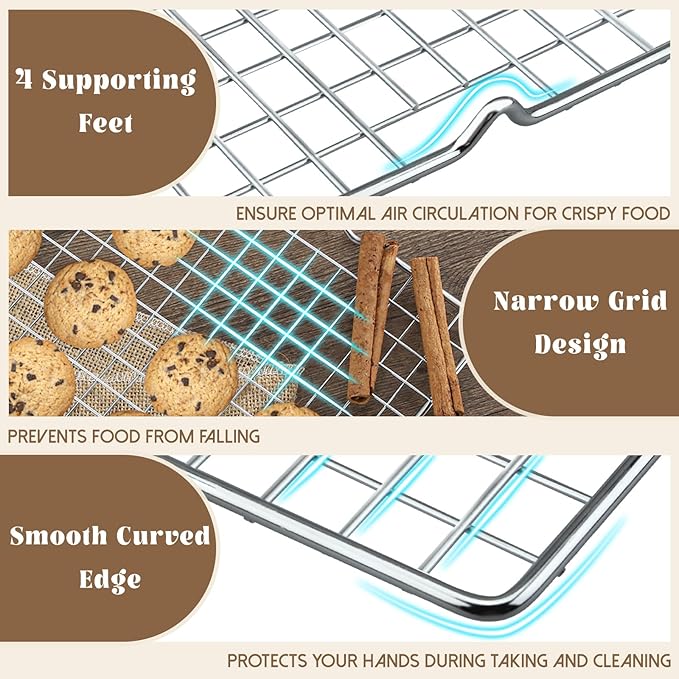 Cooling Racks for Cooking and Baking - 3PCS 16" x 10" Premium Stainless Steel Wire Cookie Cooling Rack for Baking, Roasting, and More - Oven & Dishwasher Safe - Fits Jelly Roll Pan
