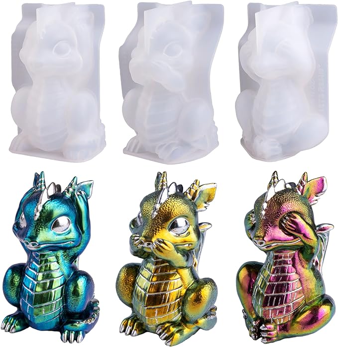 LET'S RESIN Dragon Resin Molds, Hear, Speak, See No Evil 3 Pcs Dragon Epoxy Resin Molds, Lively 3D Animal Silicone Molds for Epoxy Resin, Art Craft, Gift