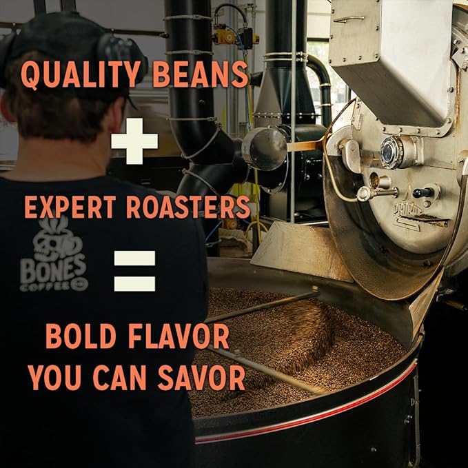 Bones Coffee Company Salted Caramel Flavored Coffee, Medium Roast Low Acid Arabica Beans Compatible with Auto drip and French Press Coffee Maker, 12 Oz Whole Bean
