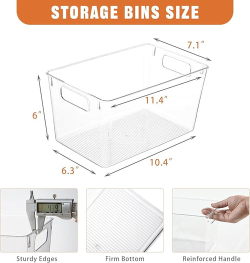 12 Pack Large Clear Plastic Storage Bins,Plastic Containers with Handle for Pantry Organizer and Storage,Perfect for Kitchen,Fridge,Cabinet, Closet,Bathroom Under Sink Storage
