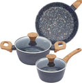 3-Piece Nonstick Pots and Pans Set with Lids, Includes 10.25 Inch Frying Pan 1.5Qt Saucepan and 2.2Qt Stock Pot, PFOA Free Dishwasher Safe Induction Compatible Family Cookware, Black