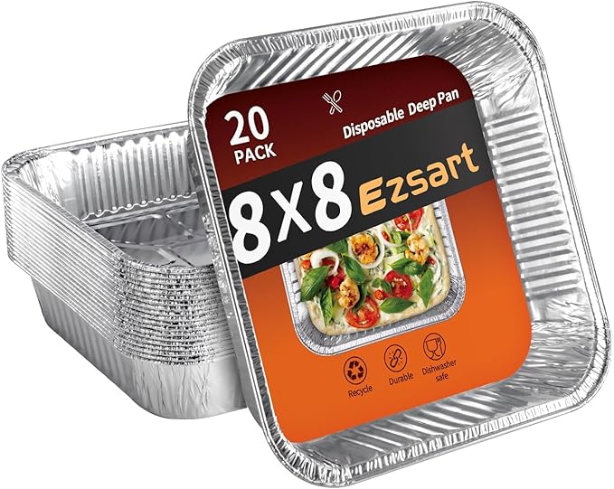 Aluminum Pans 8x8-20 Pack Disposable Foil Pans, Heavy Duty Aluminum Roasting Trays for Baking, Cooking, Heating, Storing, Prepping Food