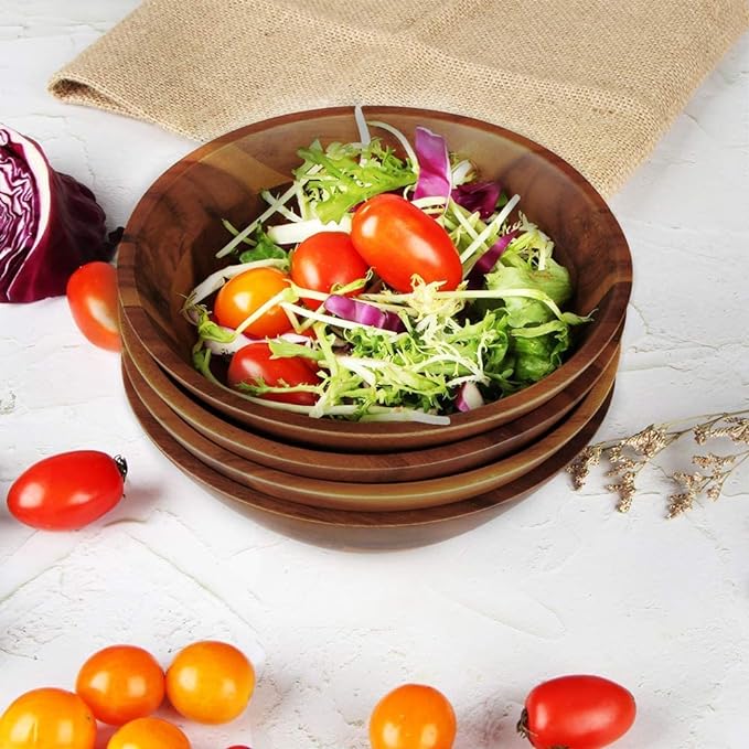 AIDEA Acacia Wooden Serving Bowls, 7 Inch Set of 4 for Salad, Soup, Noodle and More