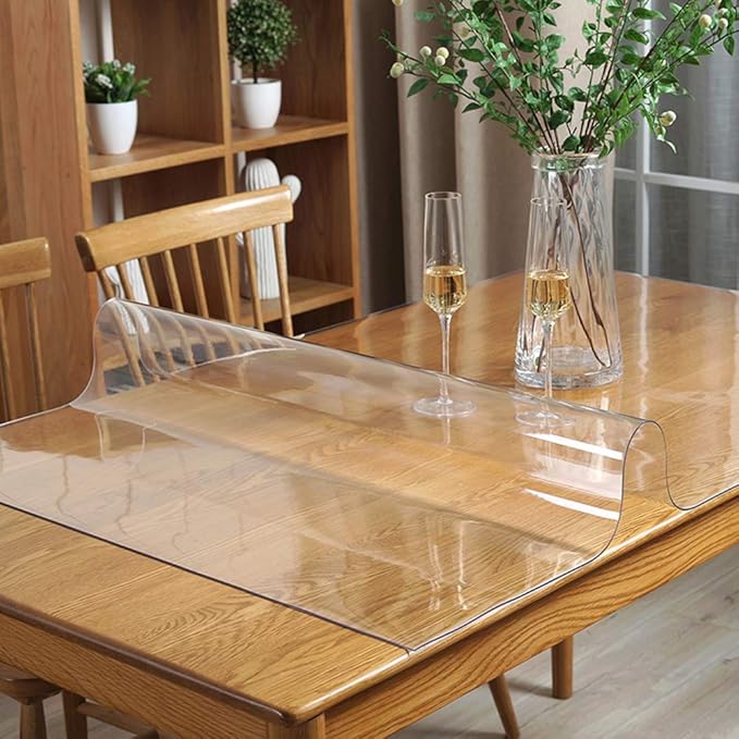 24x96 inch 1.5 mm Thick Clear Plastic Table Protector Rectangle Wipeable Vinyl Tablecloth Furniture PVC Protective Desktop Cover Waterproof Coffee Dining Tabletop Protection Desk Chair Floor Mat Pad