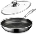 Stainless Steel Frying Pan with Lid - 9.5 Inch Nonstick Frying Pan with Lid, Honeycomb Stainless Steel Skillet Omelet Chef's Pan with Stay Cool Handle, Induction Compatible, PFOA Free