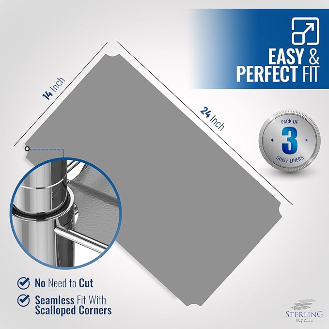 Sterling Shelf Liners for Wire Shelf System: Set of 3 in Graphite: 13.4 x 23.2 inch: Plastic Wire Shelving Mats